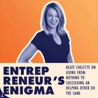 An orange background with the words "entrepreneur enigma" by Beate Chelette Media.