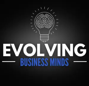 Evolving Business Minds" logo with a light bulb graphic containing a brain illustration above the text. The design features a black background with white and blue text, reflecting the innovative spirit of Beate Chelette Media.